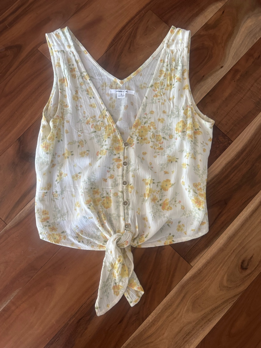 O'Neill White Floral Tie-Front Tank